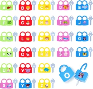 AXEARTE Montessori Educational Toys - Alphabet Learning Locks and Keys for Toddlers - 26 Locks & Keys Set - Baby Sensory Fine Motor Skills Toys - ABC Locks and Keys