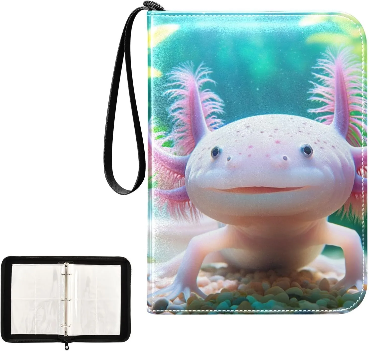 Axolotl Collectible Trading Card Albums, 4 Pocket Card Binder, Card Binder with 50 Removable Baseball Card Sleeve, Trading Card Pages for 3 Ring Binder