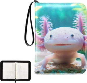 Axolotl Collectible Trading Card Albums, 4 Pocket Card Binder, Card Binder with 50 Removable Baseball Card Sleeve, Trading Card Pages for 3 Ring Binder