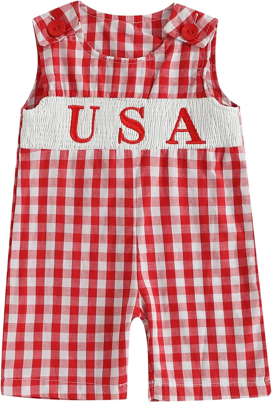 Axupico Baby Boys Rompers Independence Day Clothes Letter Embroidery Plaid Summer Sleeveless Overalls Bodysuits Jumpsuits