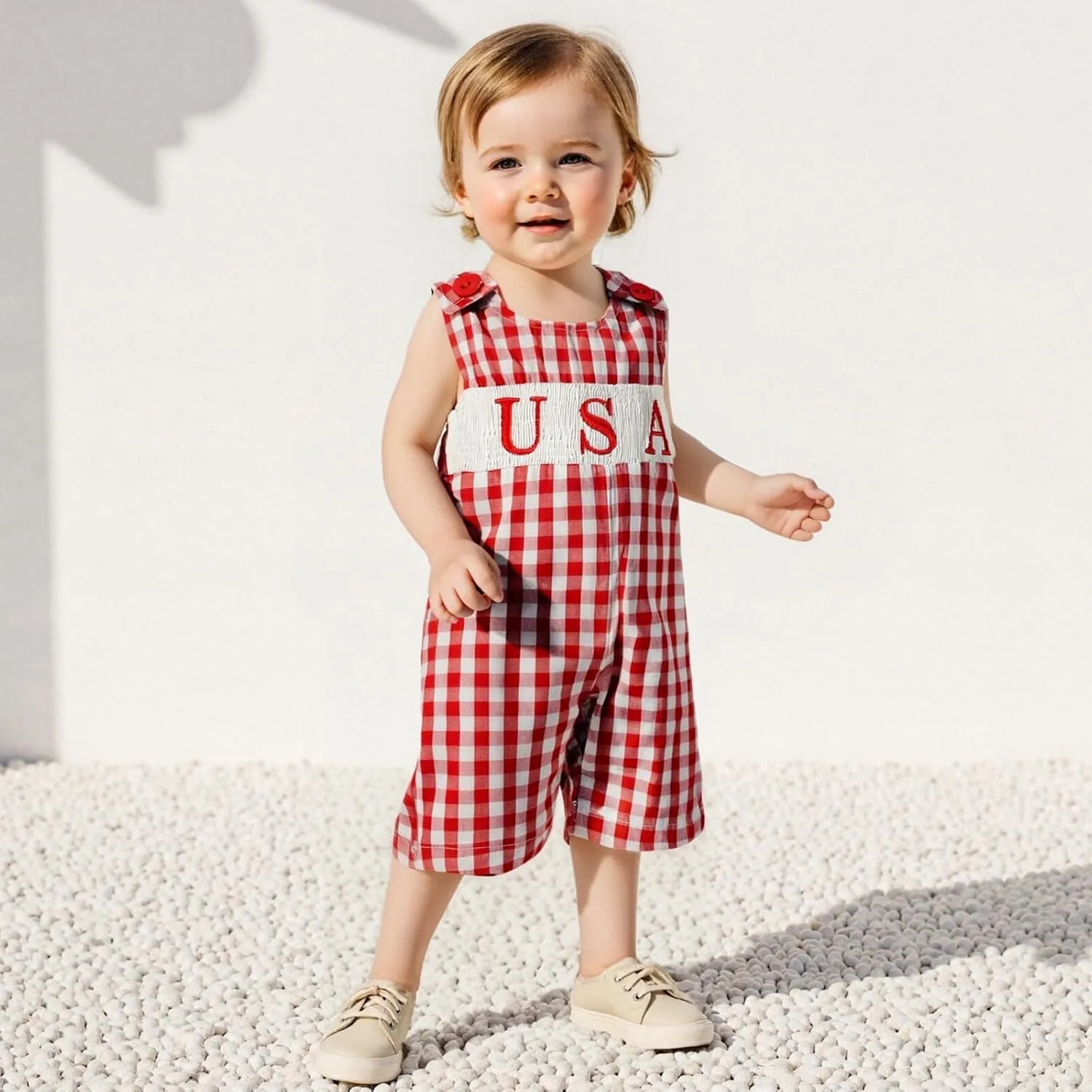 Axupico Baby Boys Rompers Independence Day Clothes Letter Embroidery Plaid Summer Sleeveless Overalls Bodysuits Jumpsuits