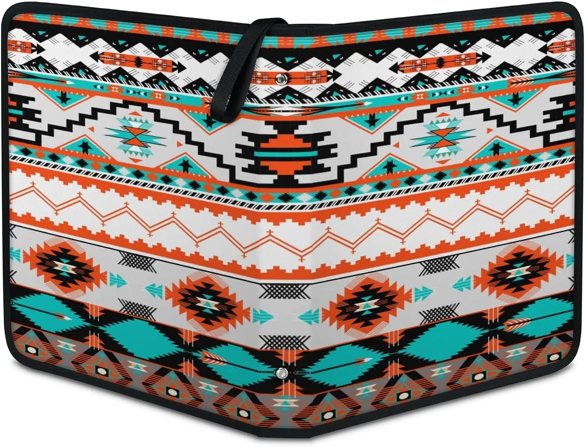 Aztec Pattern 3 Ring Trading Zipper Binder Strap, Trading Card Binder 4 Pocket, 400 Pockets Card Holder with 50 Removable Sleeves for Game Cards