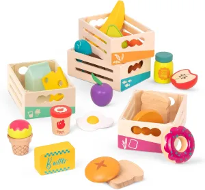 B. toys- Little Foodie Groups- Pretend Play Wooden Play Food – Food Group Crates – 24 Play Kitchen Accessories – Educational Toys for Kids – 3 Years  