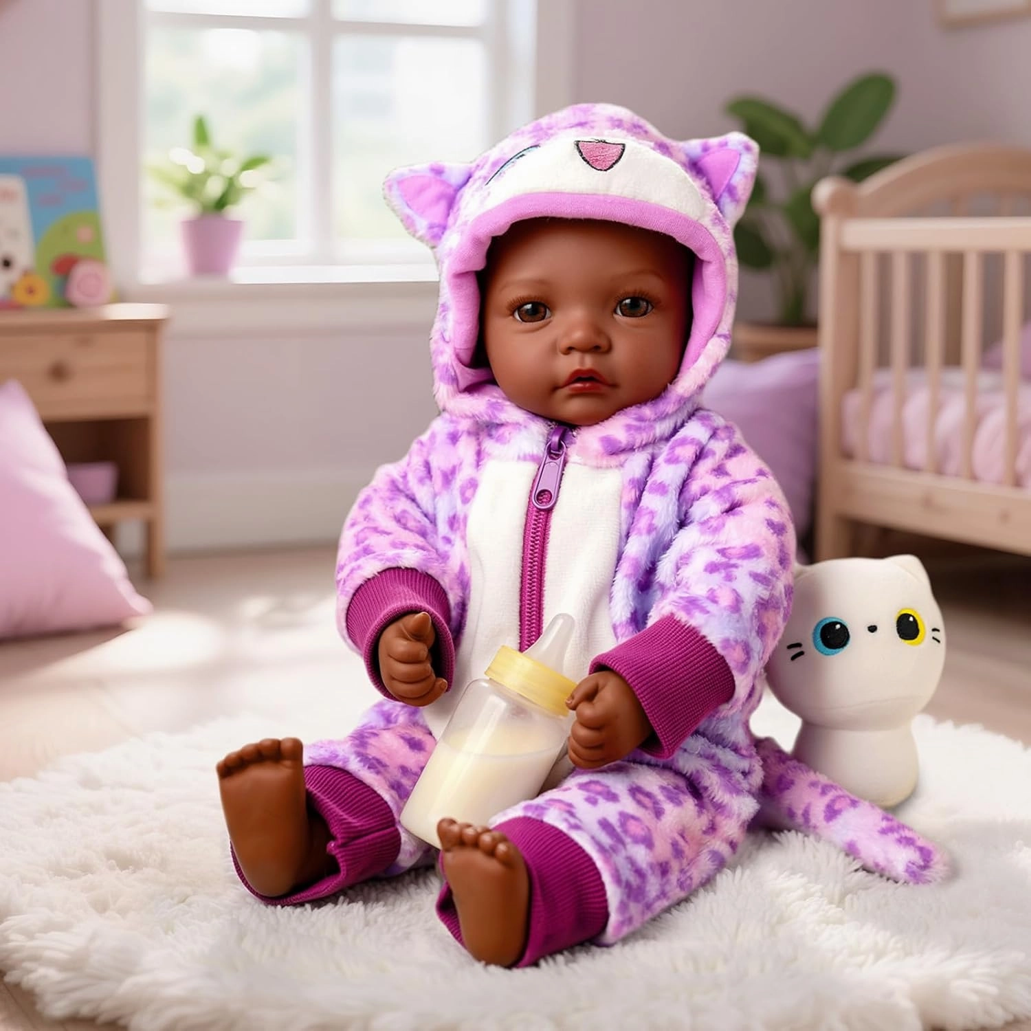 BABESIDE Lifelike Black Baby Doll – 17 Inch Cute African American Newborn Dolls with Soft Body and Accessories, Realistic Baby Doll for Kids Age 3 , Gift & Collectible