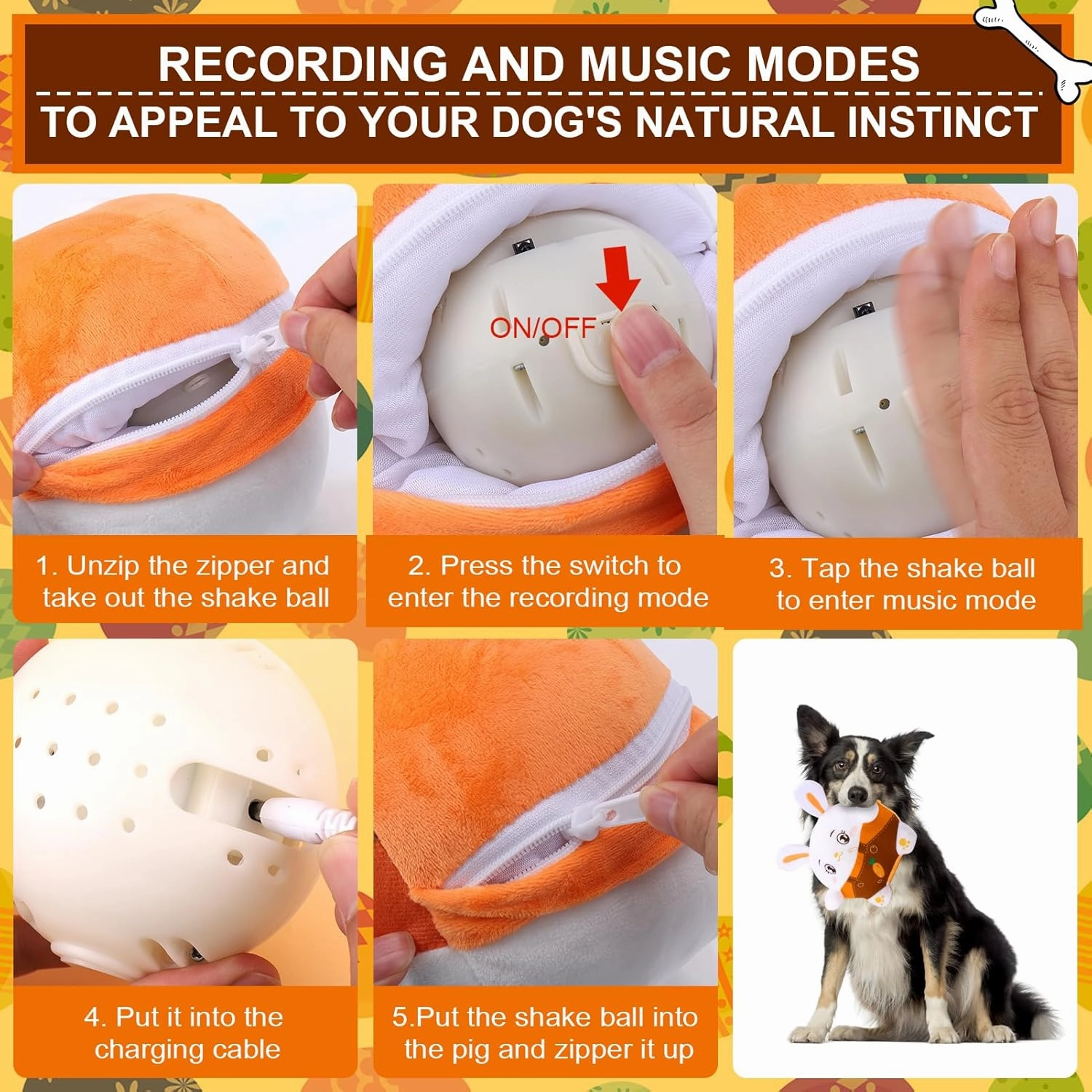 BABORUI Interactive Dog Toys Bunny, Jumping Squeaky Easter Dog Toys with Recording and Music Modes, Rechargeable Moving Dog Easter Rabbit Toys for Small/Medium/Large Dogs to Keep Them Busy(Bunny)