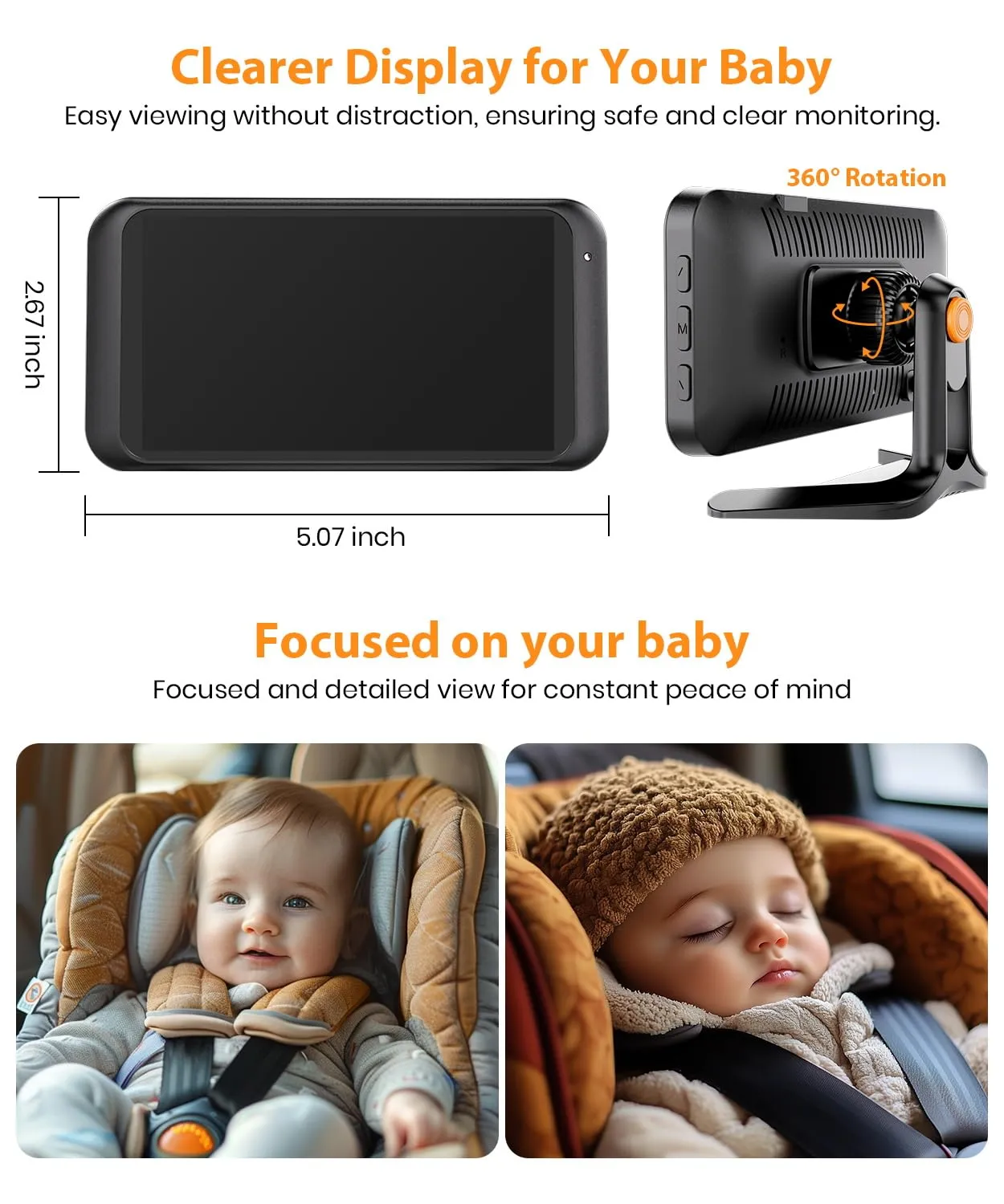 Baby Car Mirror Easily Instant Setup Backseat Baby Viewer, Crystal Clear Car Seat Monitor with Flexible Mount, 24/7 Child Observation & Night Mode for Worry, Free Driving