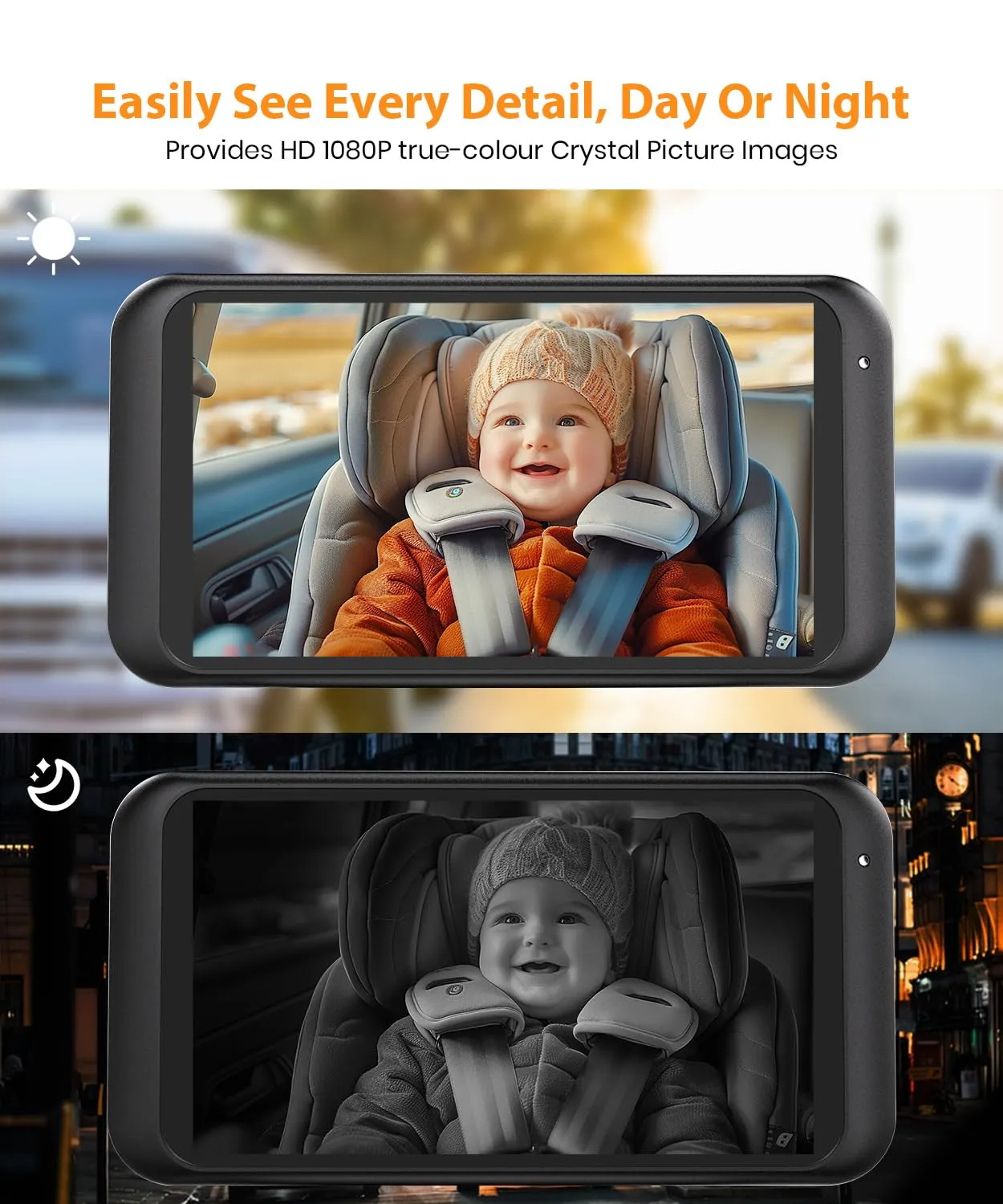 Baby Car Mirror Easily Instant Setup Backseat Baby Viewer, Crystal Clear Car Seat Monitor with Flexible Mount, 24/7 Child Observation & Night Mode for Worry, Free Driving