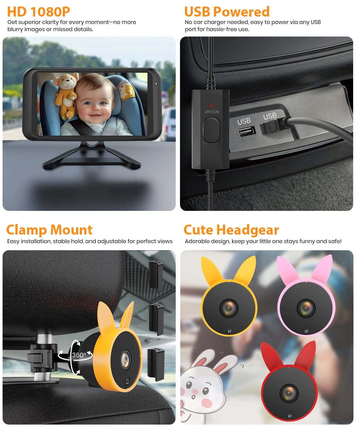 Baby Car Mirror Easily Instant Setup Backseat Baby Viewer, Crystal Clear Car Seat Monitor with Flexible Mount, 24/7 Child Observation & Night Mode for Worry, Free Driving