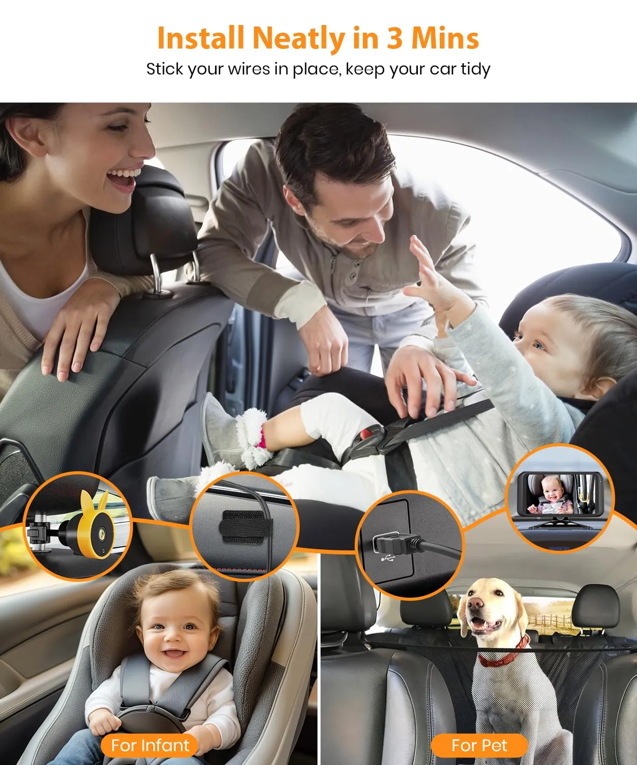 Baby Car Mirror Easily Instant Setup Backseat Baby Viewer, Crystal Clear Car Seat Monitor with Flexible Mount, 24/7 Child Observation & Night Mode for Worry, Free Driving