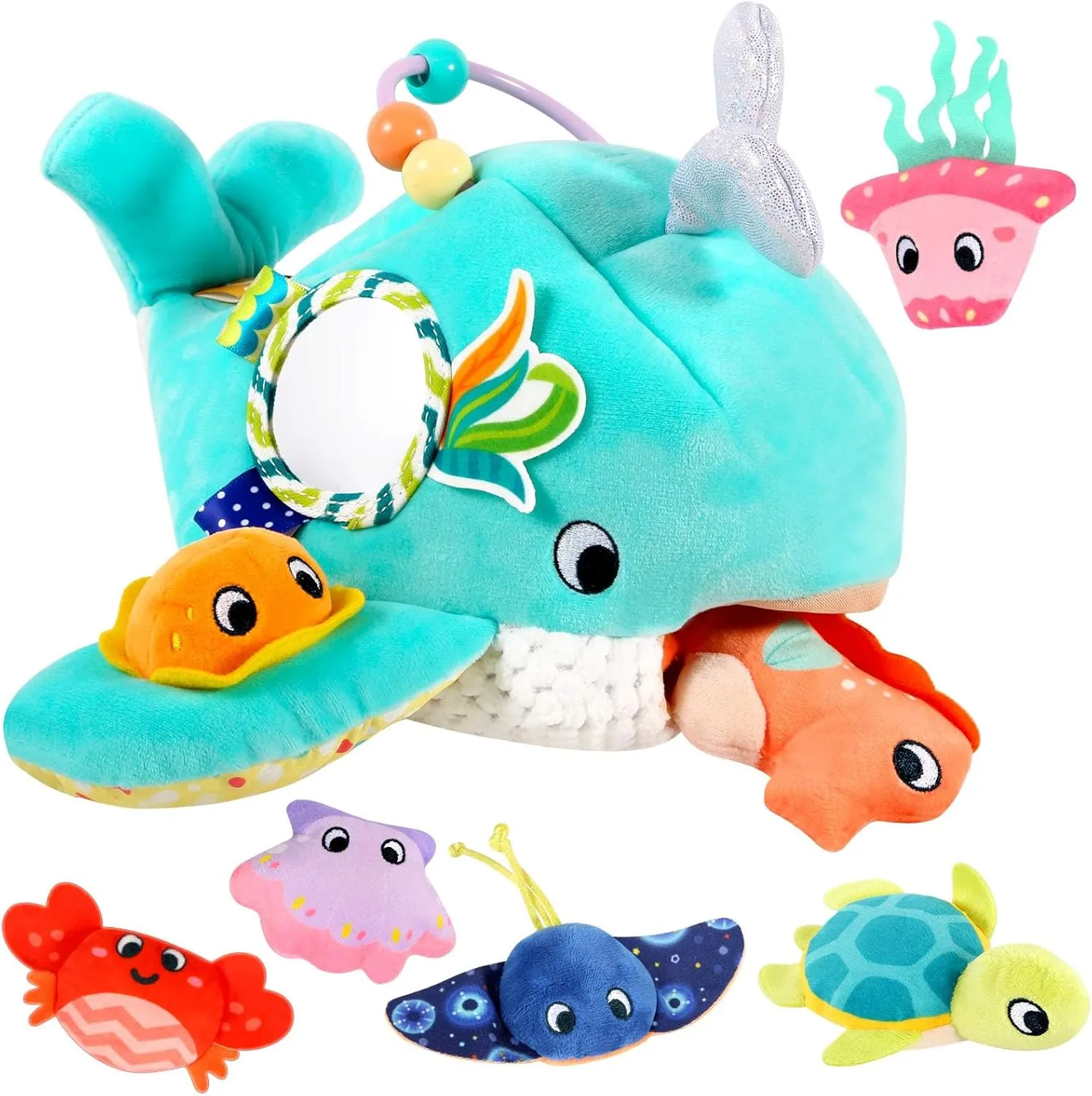 Baby Toys 6-12 Months - Ocean Adventure Sensory Toys for Toddlers 0-3 with Rattle, Crinkle Paper, Squeaker, Mirror Montessori Soft Toy Boy Girl Birthday Gift - 1 Year Old Developmental Toy