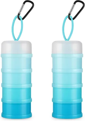Baderke 2 Pcs Protein Powder Container with Funnels Stand, 4 Stackable Leakproof Protein Powder Dispenser, Portable Keychain Powder Container for Workout, Fitness, Travel(Blue)