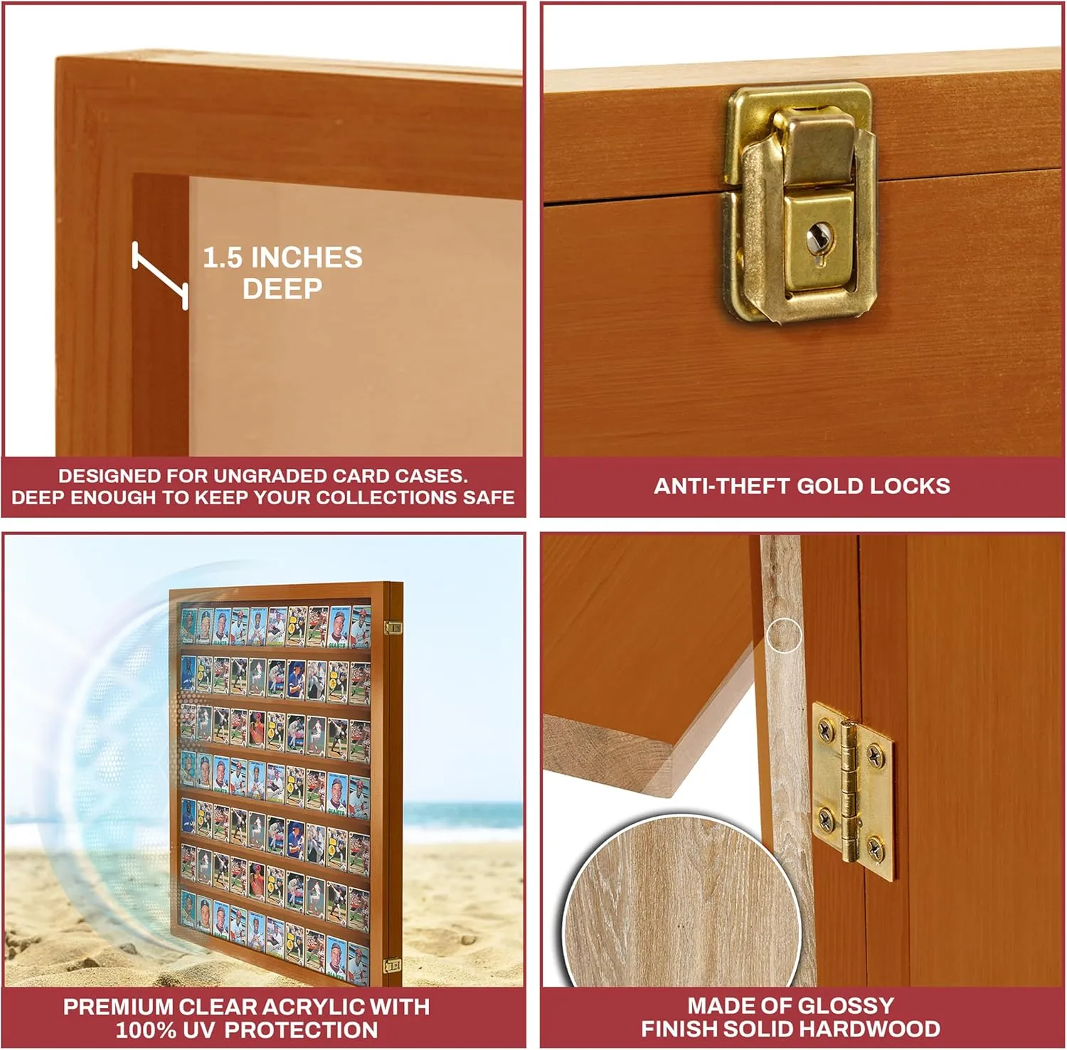 Baseball & Sports Card Display - Lockable Case for 70 Ungraded Cards with UV Protection