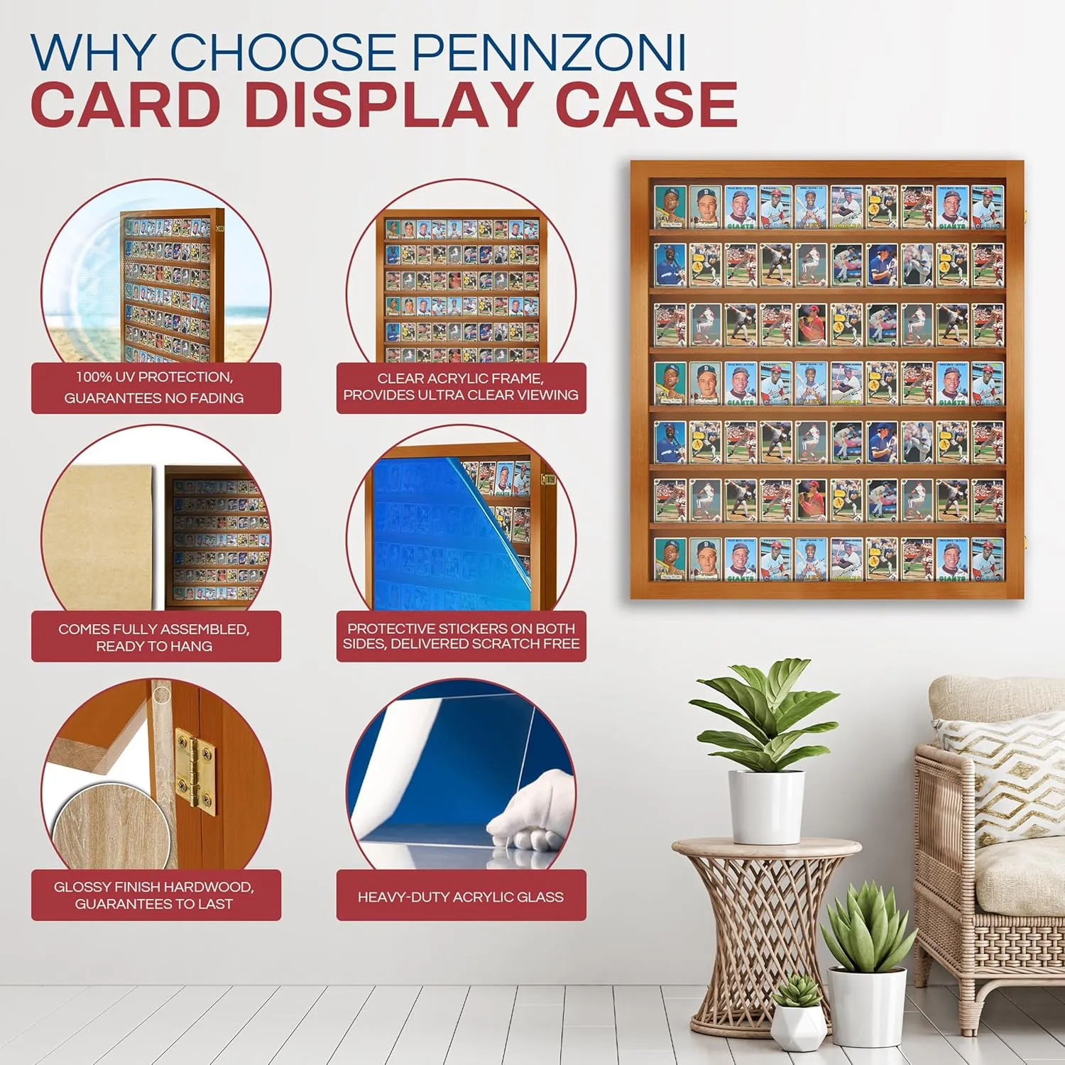 Baseball & Sports Card Display - Lockable Case for 70 Ungraded Cards with UV Protection