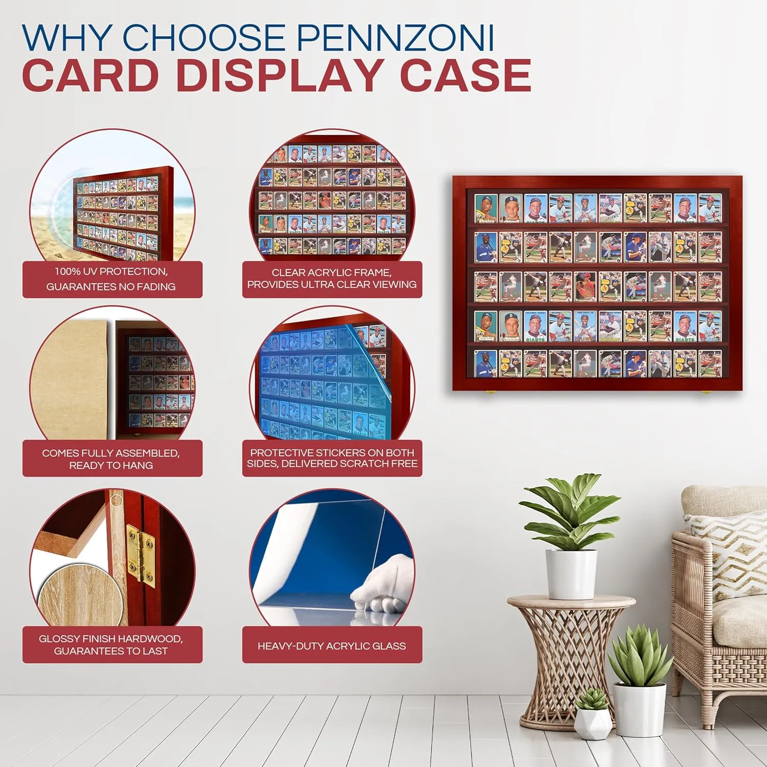 Baseball Card Display Case - Sports Card Display Frame Lockable - 50 Ungraded Cards Case with UV Protection, Pokemon Card Display for Football & Basketball | Trading Card Display