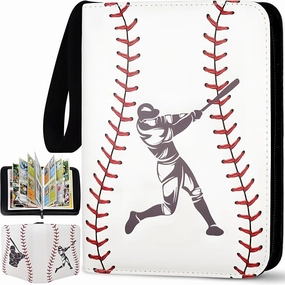 Baseball Card Binder 440 Pockets, 55 Sleeves Small Baseball Binder 3 Ring Zipper Trading Cards Holder 4 Pocket, Mini Sport Collection Book Storage Organizer, Album Folder Case Photocard Protector Gift