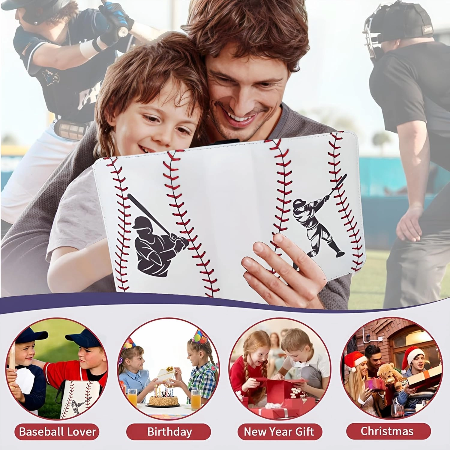 Baseball Card Binder 440 Pockets, 55 Sleeves Small Baseball Binder 3 Ring Zipper Trading Cards Holder 4 Pocket, Mini Sport Collection Book Storage Organizer, Album Folder Case Photocard Protector Gift