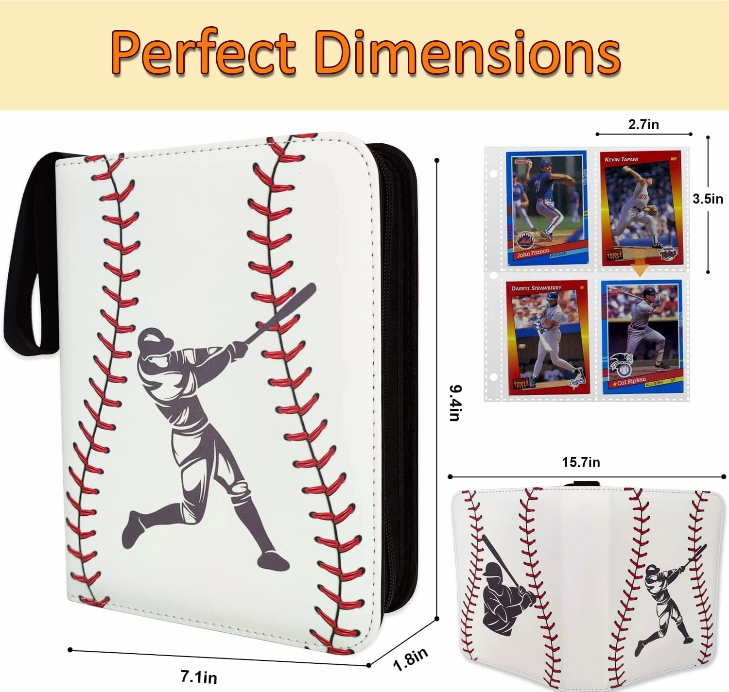 Baseball Card Binder 440 Pockets, 55 Sleeves Small Baseball Binder 3 Ring Zipper Trading Cards Holder 4 Pocket, Mini Sport Collection Book Storage Organizer, Album Folder Case Photocard Protector Gift