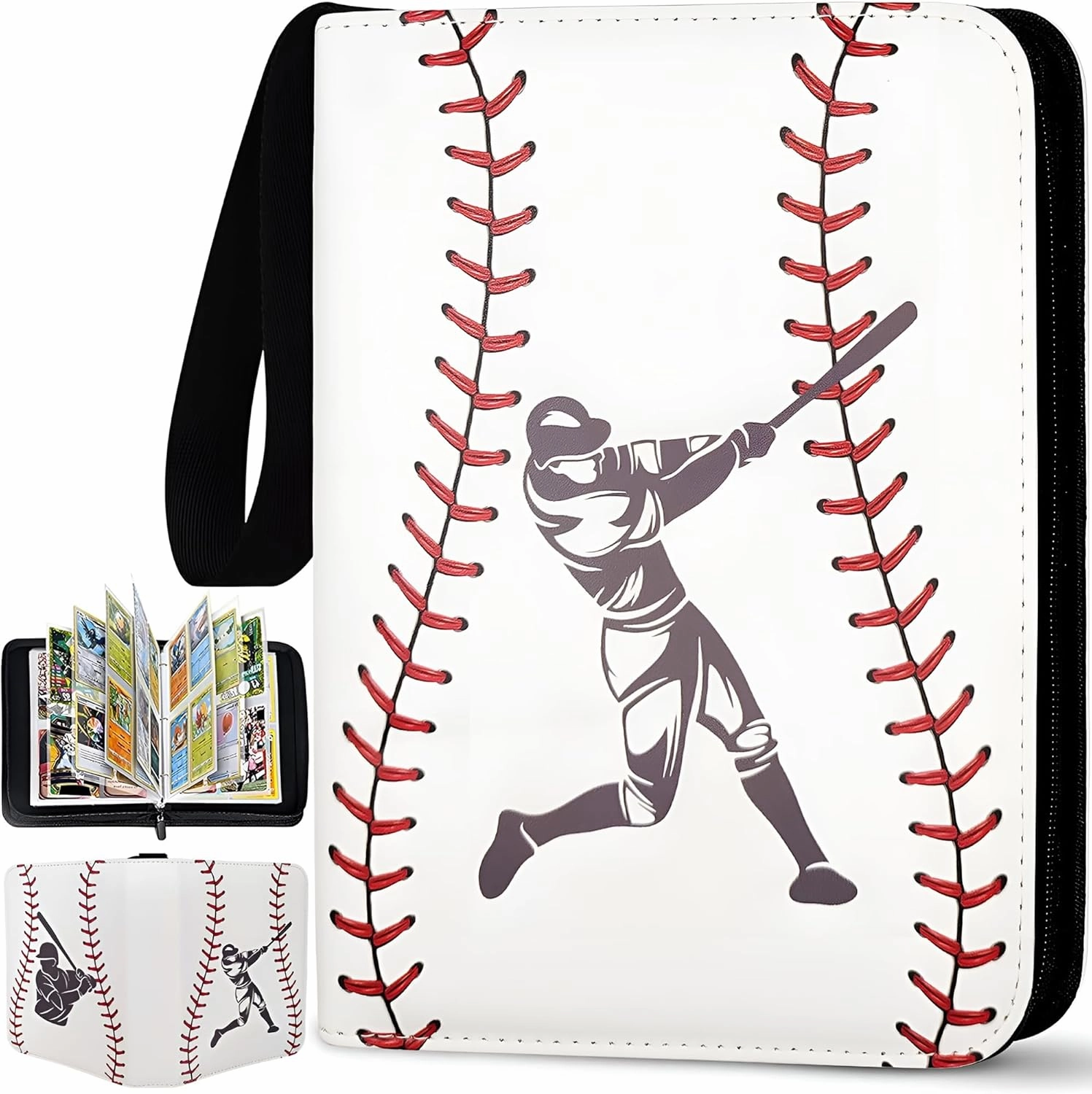 Baseball Card Binder 440 Pockets, 55 Sleeves Small Baseball Binder 3 Ring Zipper Trading Cards Holder 4 Pocket, Mini Sport Collection Book Storage Organizer, Album Folder Case Photocard Protector Gift