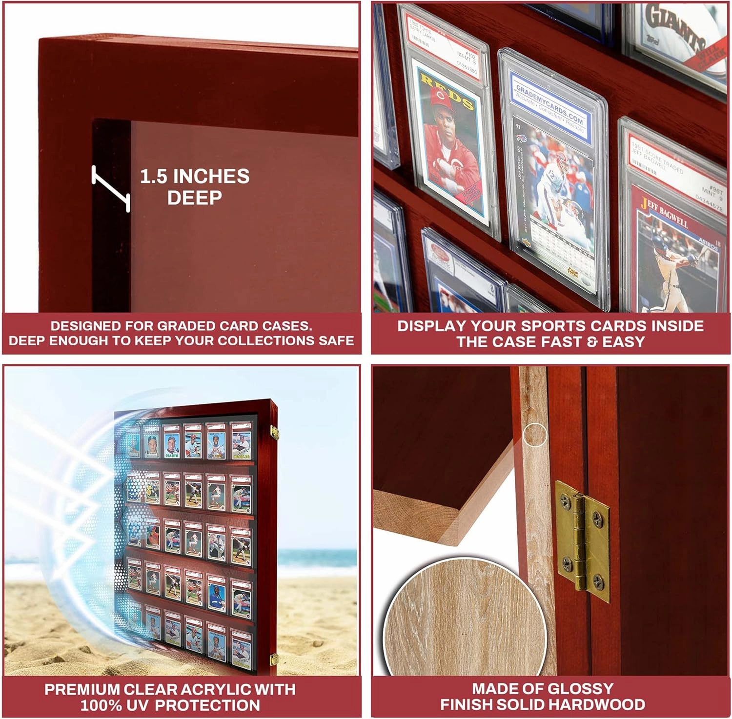 Baseball Card Display Case - 35 Graded Sports Card Display Frame Lockable - PSA Graded Card Case with UV Protection - Pokemon Card Display for Football & Basketball