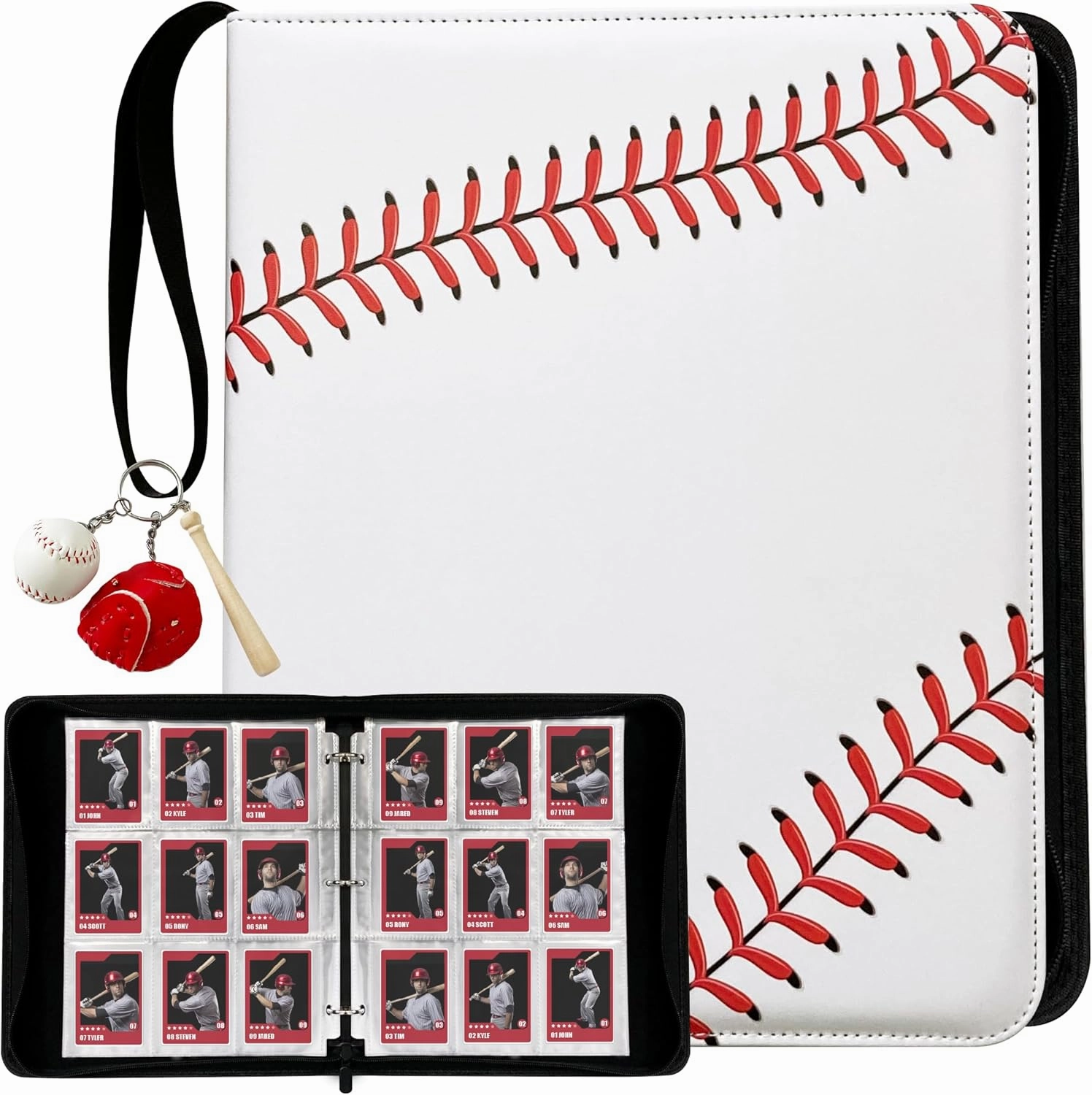 Baseball Cards Binder with an Original Keychain, Baseball Binder with Pages Made of Polypropylene, Sports Card Binder PU leather, Trading Card Binder 900 Pockets, Collectible Card Holder.