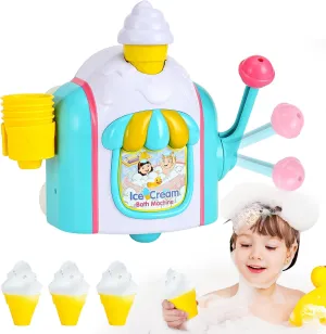 Bath Toys for Toddlers Ages 3-5,Ice Cream Foam Maker Bathtub Toy with Snap Buttons Not Fall,Bathtub Bubble Machine Pretend Cake Play Set for Kids Boys Girls 2 3 4 5 Years Old