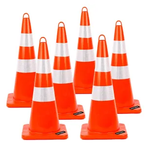 BATTIFE 28 Inch Traffic Safety Cones 6 pcs with Reflective Collars, PVC Orange Construction Cones for Home Road Parking Use