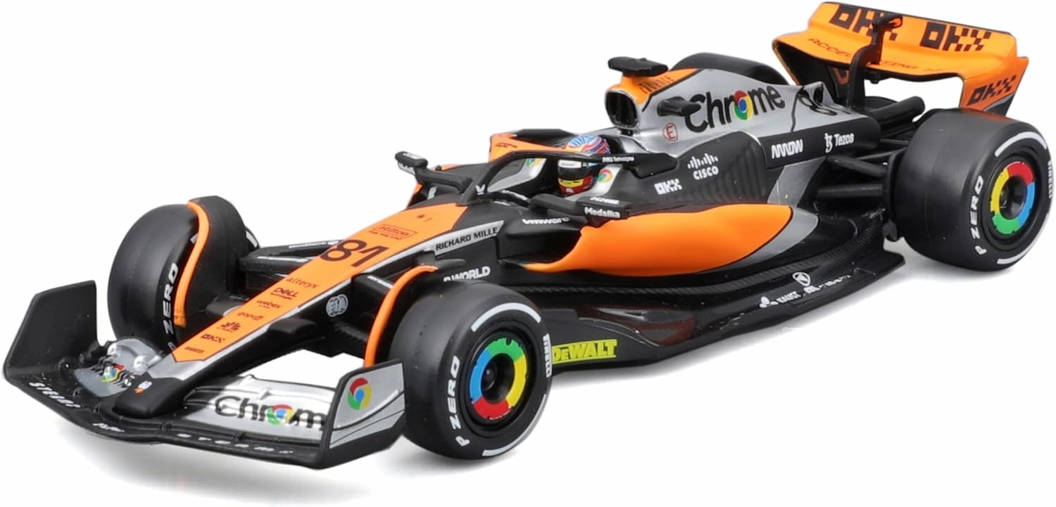 Bburago F1 McLaren MCL60 British 2023 | Oscar Piastri 81 with Showcase and Driver - Miniature Model Car Gift Alloy Pressure ABS Collectible Scale 1:43