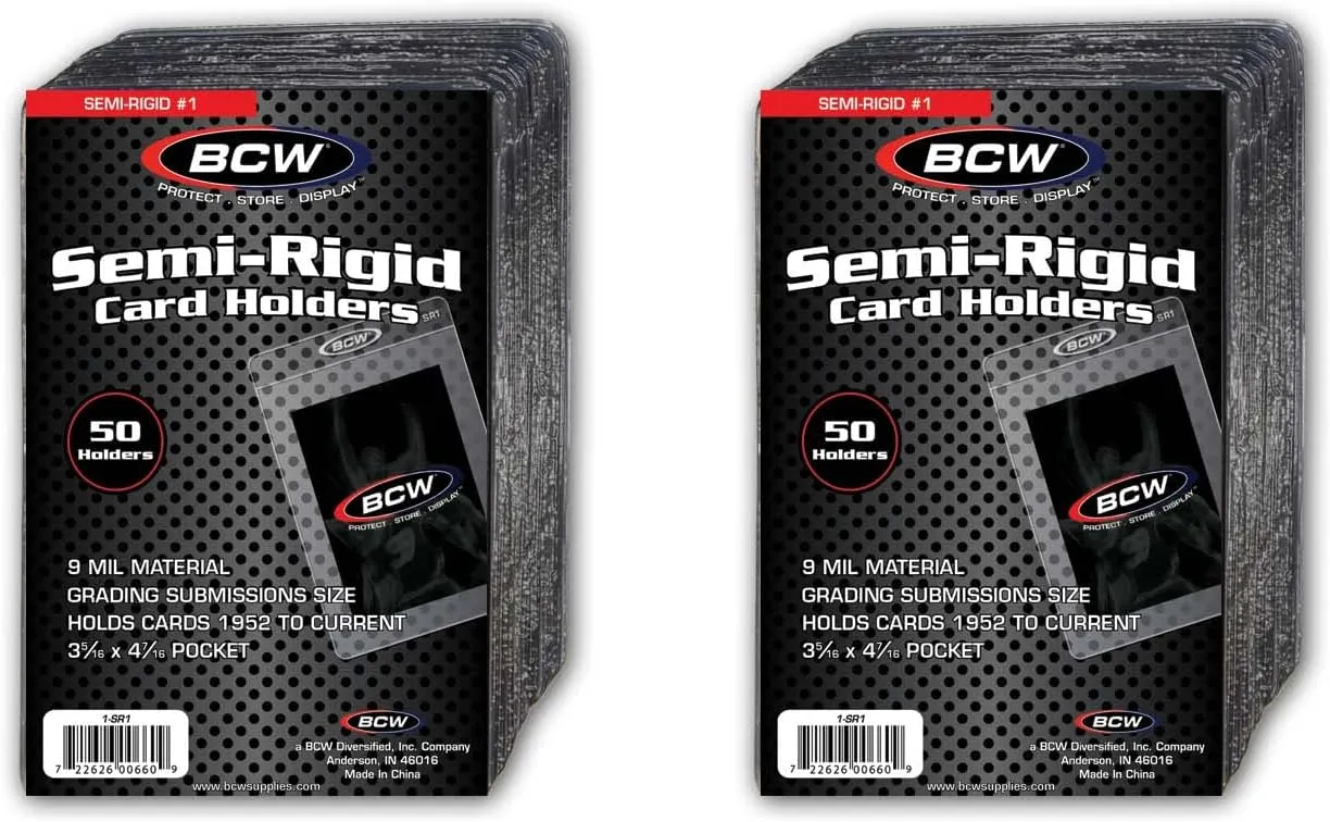 BCW Semi Rigid Card Holder #1 | 100 Pack | Semi Rigid Card Sleeves for Grading | PSA Submission Card Savers I for Sports, Pokémon, and Memorabilia Cards