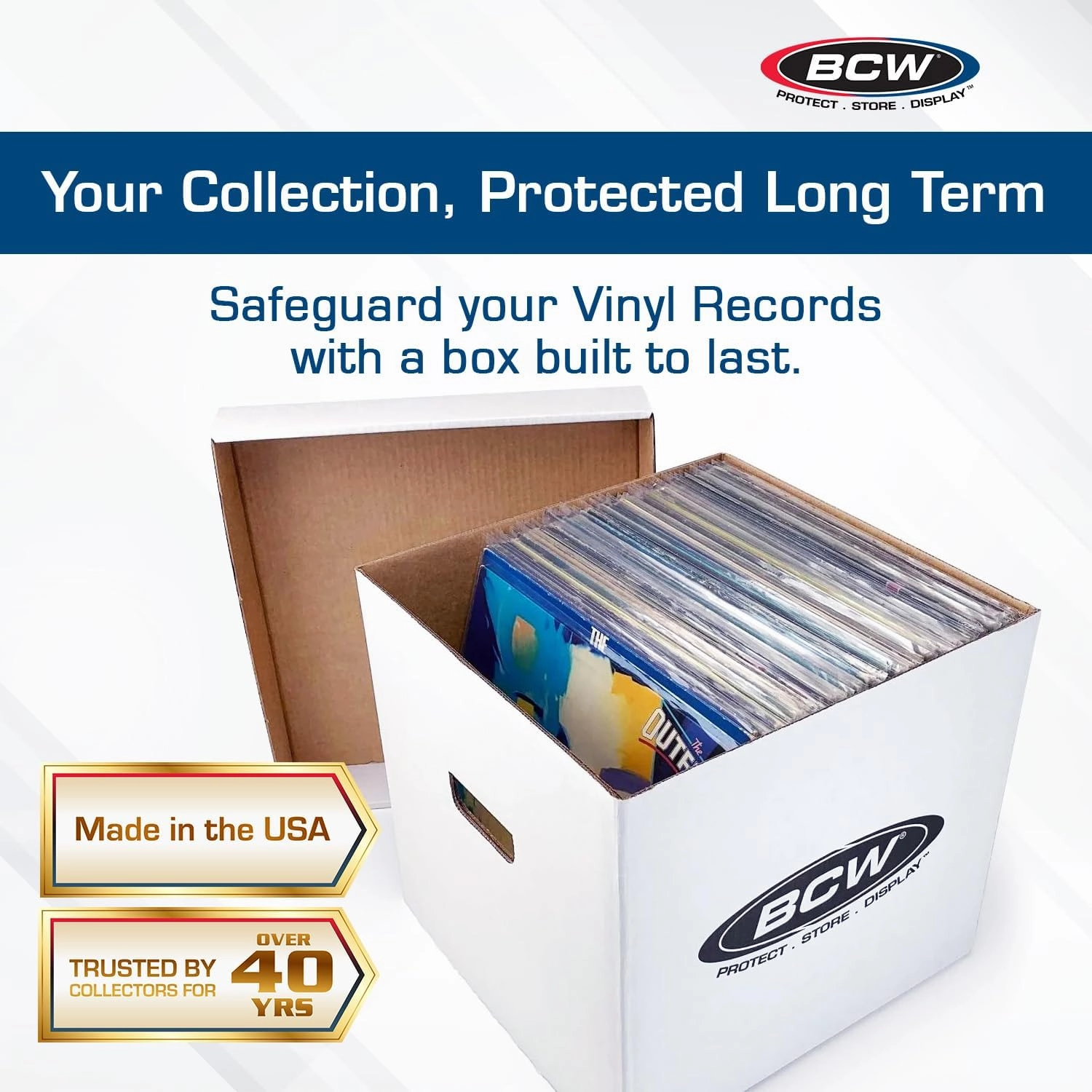 BCW 33 RPM Vinyl Record Storage Box - Stackable, Double Thickness, Holds 65 LPs | 5 ct