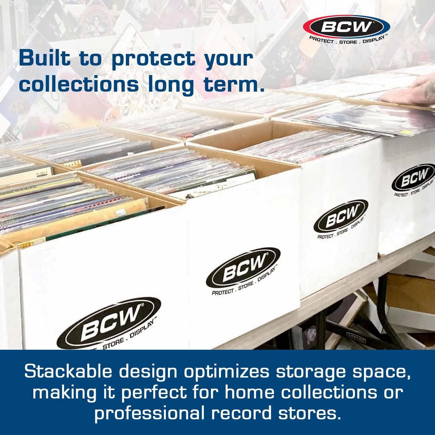 BCW 33 RPM Vinyl Record Storage Box - Stackable, Double Thickness, Holds 65 LPs | 5 ct