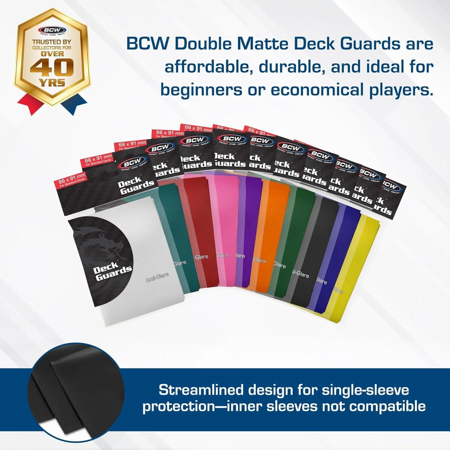 BCW Deck Guard - Double Matte 500 Count Box (10 Packs of 50 Sleeves) | Acid-Free, No PVC | Fits 2.5" x 3.5" Game Cards | Archival Safe Sleeves for Card Protection (Red)