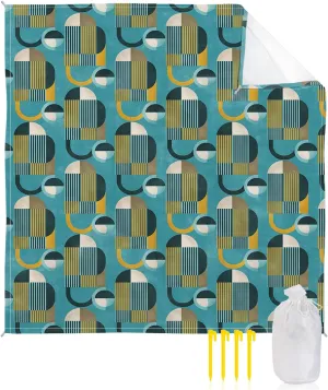 Beach Blanket, Blue Yellow Geometric Abstarct Art Sandproof Waterproof Outdoor Mat Quick Drying Beach Accessories for Vacation Holiday Picnic Camping, 79"x83" for 1-4 Adults