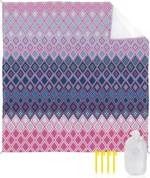 Beach Blanket, Ombre Pink Grey Geometric Sandproof Waterproof Outdoor Mat Quick Drying Beach Accessories for Vacation Holiday Picnic Camping, 79"x83" for 1-4 Adults