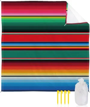 Beach Blanket, Red Blue Green Maxico Stripes Sandproof Waterproof Outdoor Mat Quick Drying Beach Accessories for Vacation Holiday Picnic Camping, 79"x83" for 1-4 Adults