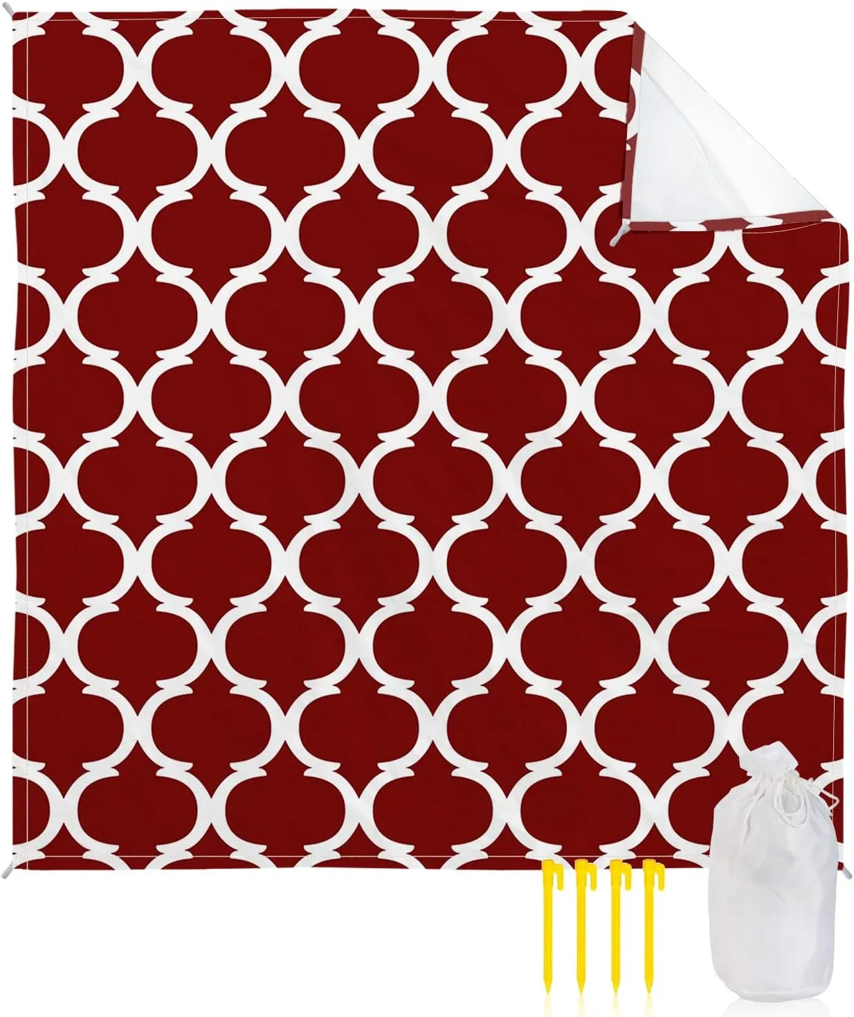 Beach Blanket, Red Morocco Geometric Sandproof Waterproof Outdoor Mat Quick Drying Beach Accessories for Vacation Holiday Picnic Camping, 79"x83" for 1-4 Adults