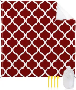 Beach Blanket, Red Morocco Geometric Sandproof Waterproof Outdoor Mat Quick Drying Beach Accessories for Vacation Holiday Picnic Camping, 79"x83" for 1-4 Adults