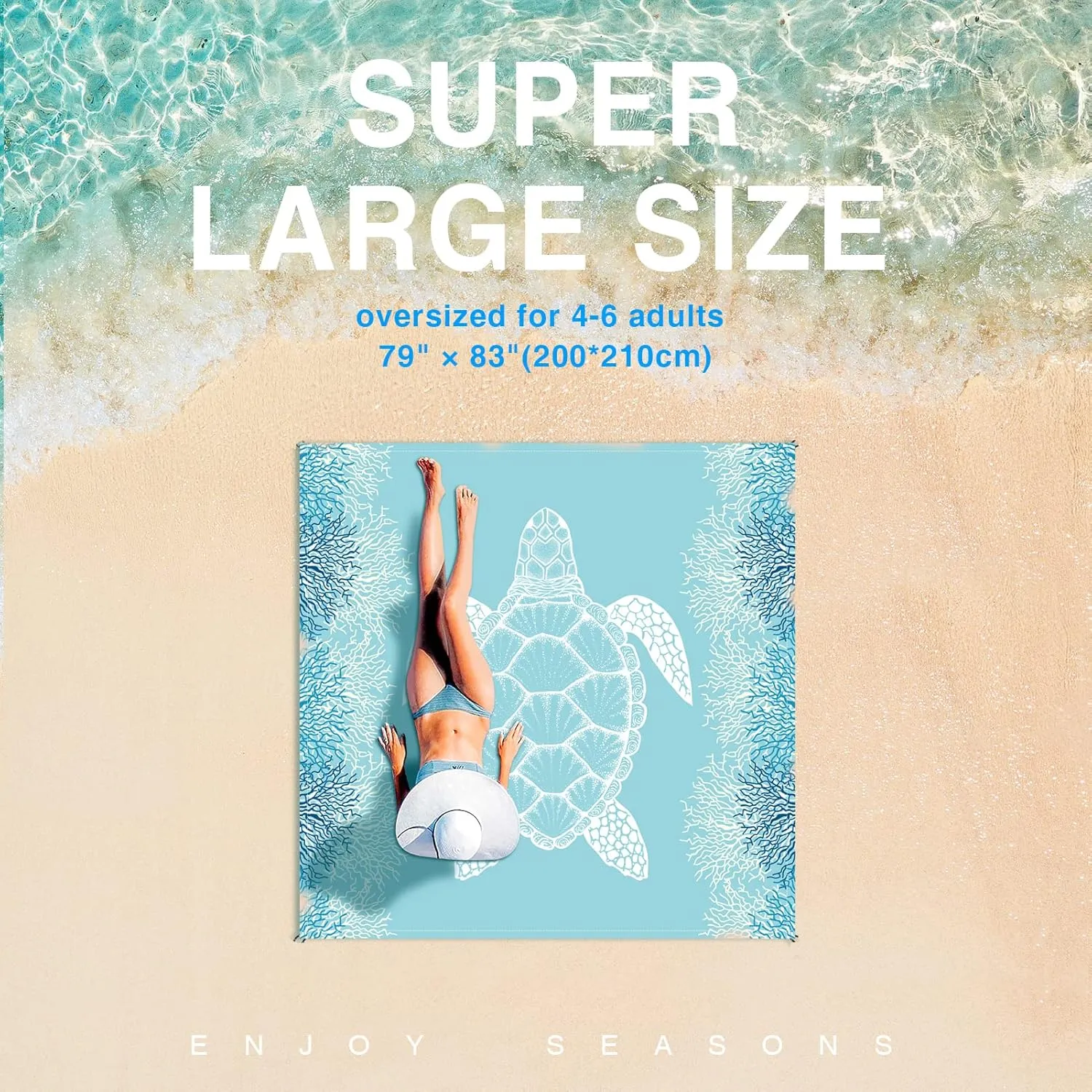 Beach Blanket Sandproof Large Beach Mat 79x 83 4-6 Adults Oversized Lightweight Sand Free Beach Mat Waterproof Beach Blanket Portable Outdoor Camping Blankets for Travel, Camping, Hiking