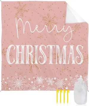 Beach Blanket, Snowflake Pink Merry Christmas Sandproof Waterproof Outdoor Mat Quick Drying Beach Accessories for Vacation Holiday Picnic Camping, 79"x83" for 1-4 Adults