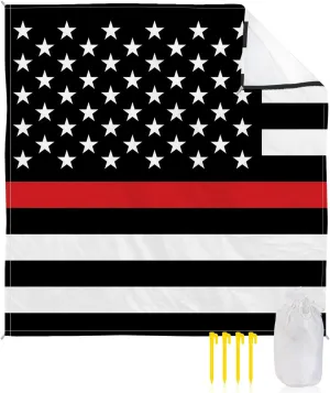 Beach Blanket, Thin Red Line American Flag USA Sandproof Waterproof Outdoor Mat Quick Drying Beach Accessories for Vacation Holiday Picnic Camping, 79"x83" for 1-4 Adults
