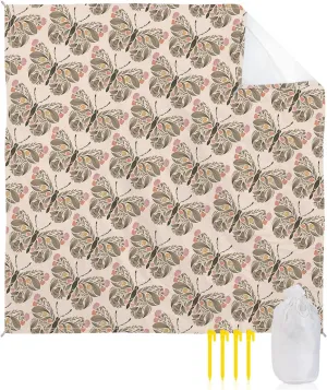 Beach Blanket, Vintage Butterfly Texture Sandproof Waterproof Outdoor Mat Quick Drying Beach Accessories for Vacation Holiday Picnic Camping, 79"x83" for 1-4 Adults