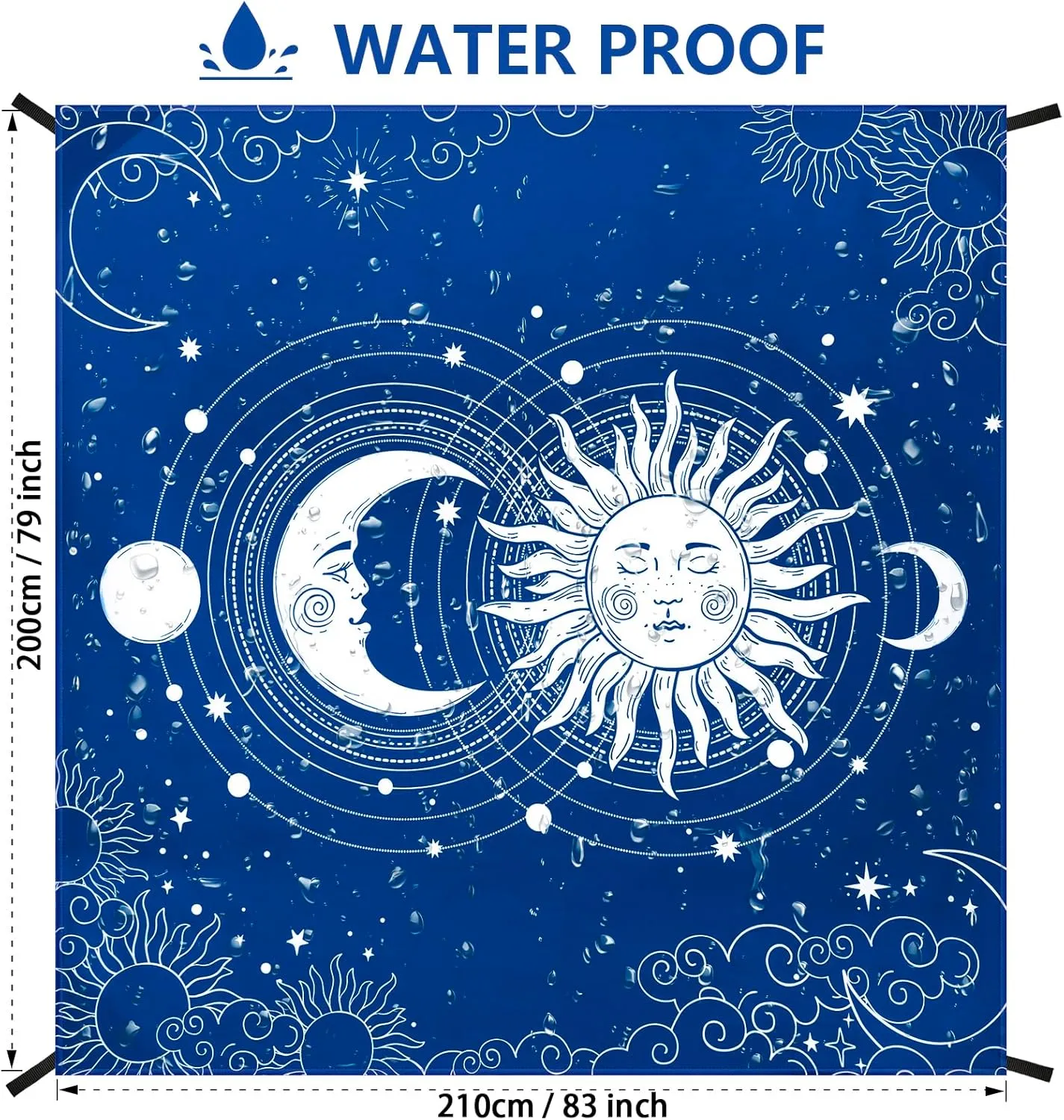 Beach Blanket, Wateresistant Sandproof Sand Free Beach Mat with Corner Pockets Portable Bag for Beach Festival,Picnic,Travel and Outdoor Camping Activties (BL-SUNMOON, 79"×83"(4 Person))