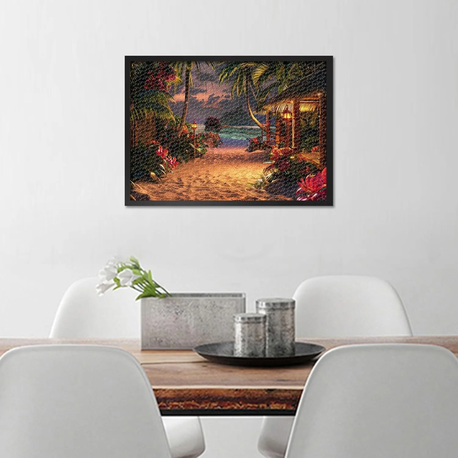 Beach Puzzles for Adults 1000 Pieces, Beautiful Tropical Beach with Palm Trees and Bungalows at Sunset Jigsaw Puzzles, Difficult Impossible Challenging Puzzle, 19.5 x 27.5 Inch