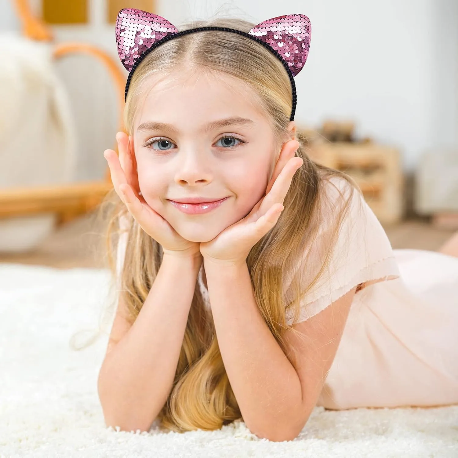 Beinou Reversible Sequin Cat Ears Headband Shiny Cat Ear Hair Hoops Cute Bling Hairband Hair Accessories for Women Girl