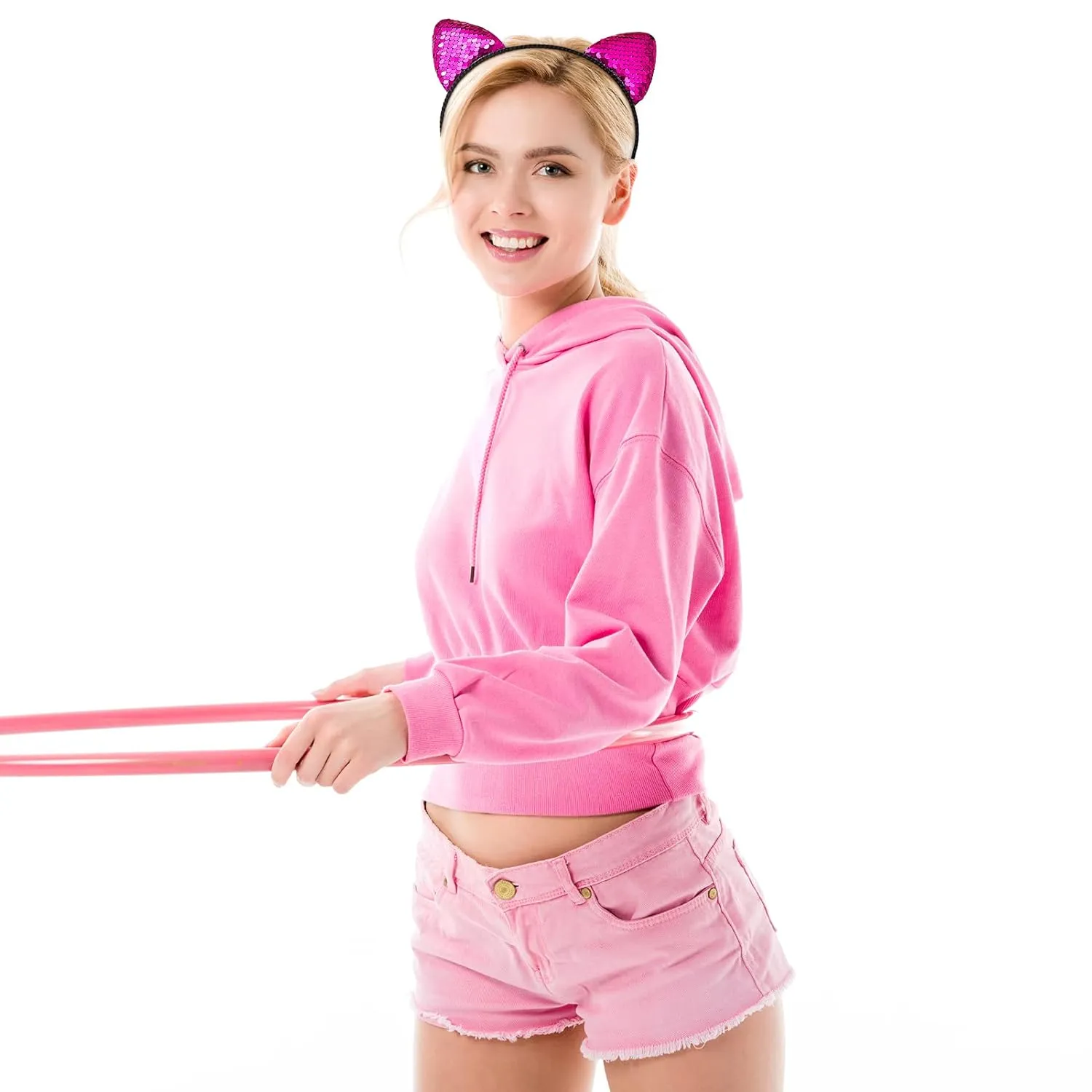 Beinou Reversible Sequin Cat Ears Headband Shiny Cat Ear Hair Hoops Cute Bling Hairband Hair Accessories for Women Girl