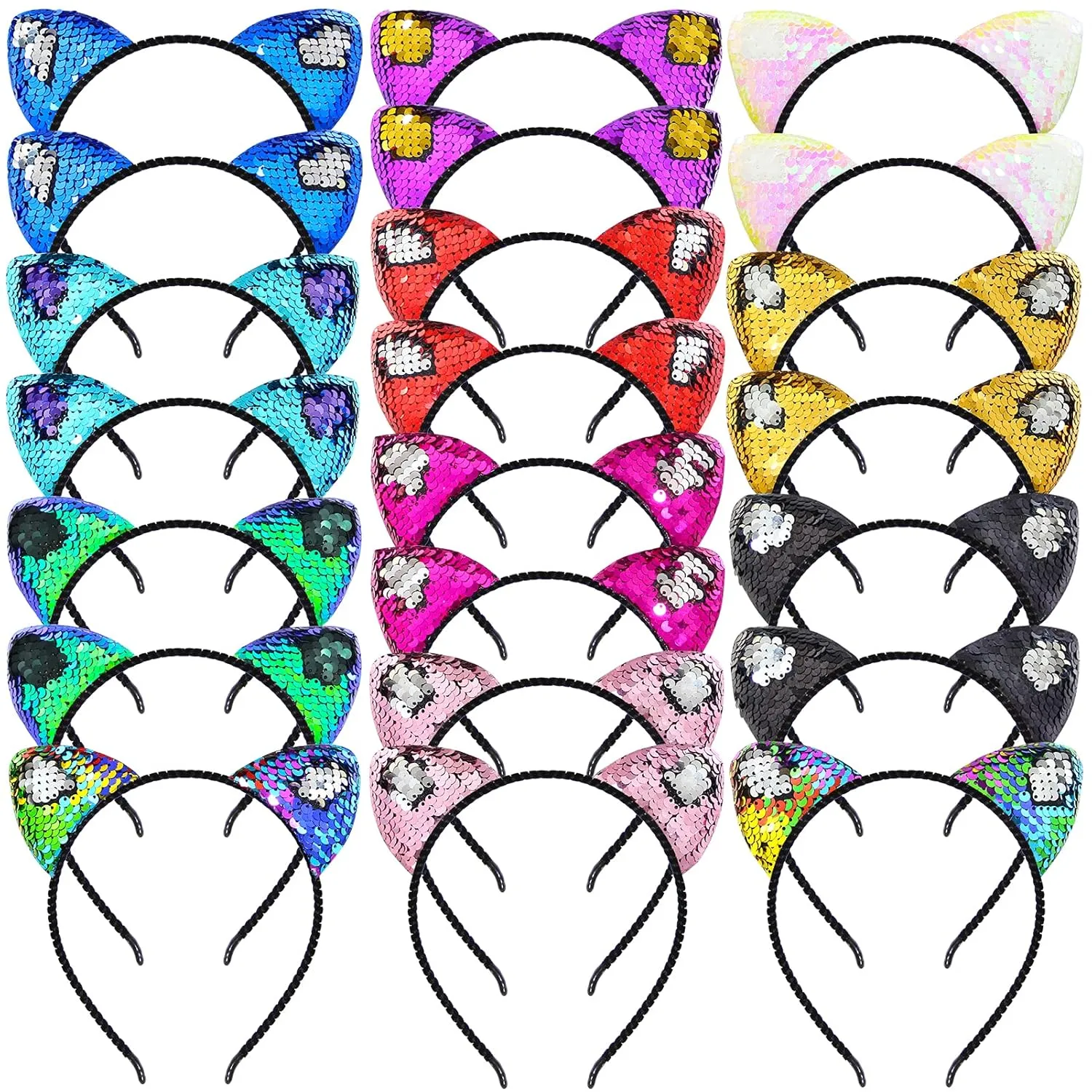 Beinou Reversible Sequin Cat Ears Headband Shiny Cat Ear Hair Hoops Cute Bling Hairband Hair Accessories for Women Girl
