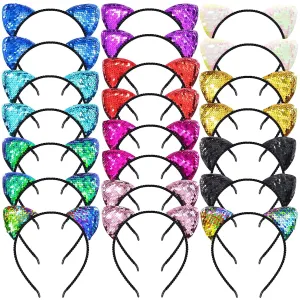 Beinou Reversible Sequin Cat Ears Headband Shiny Cat Ear Hair Hoops Cute Bling Hairband Hair Accessories for Women Girl