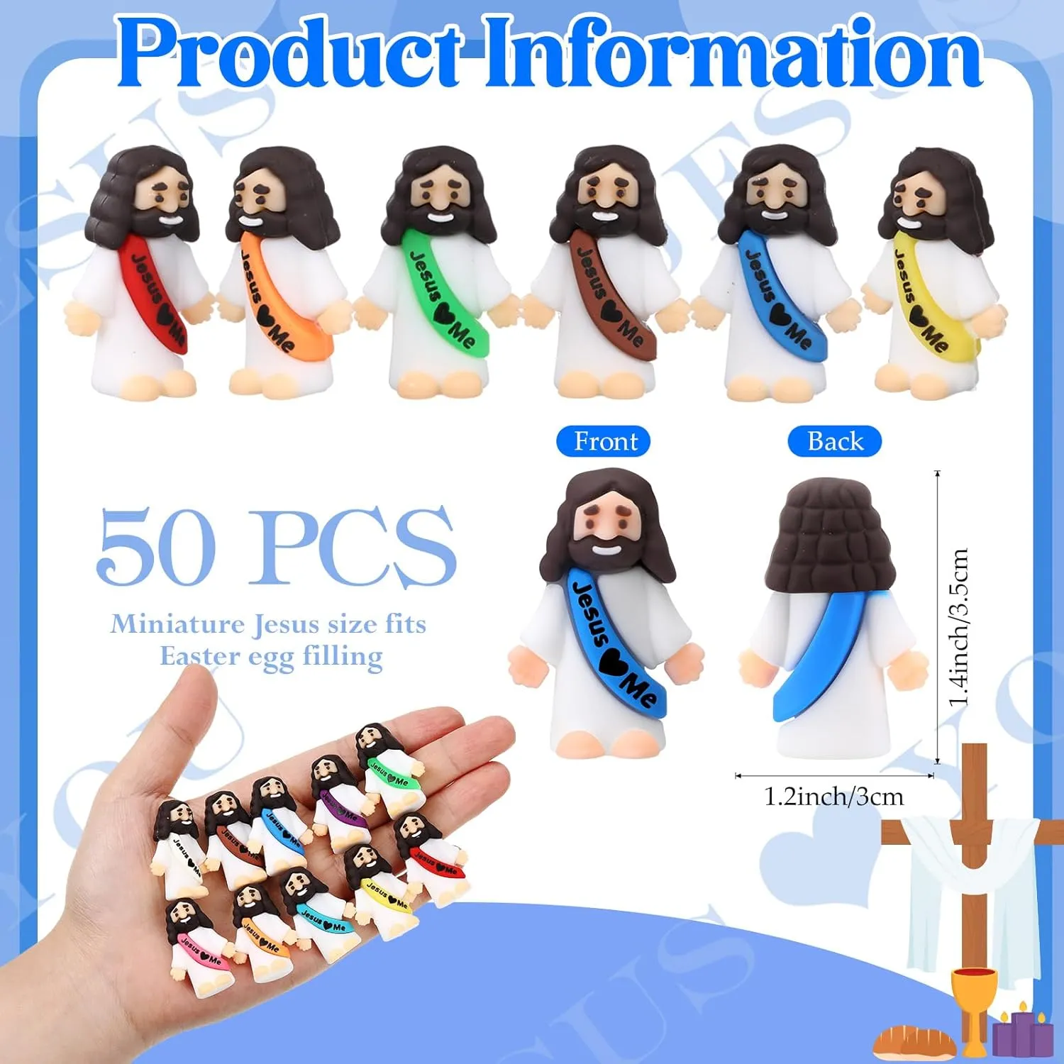 Bememo 50 Pcs Little Jesus Figures Original Design Rubber Mini Jesus Toys for Hide and Seek, Religious Party Favors, Easter Egg Stuffers, Sunday School Craft, Baptism Gifts