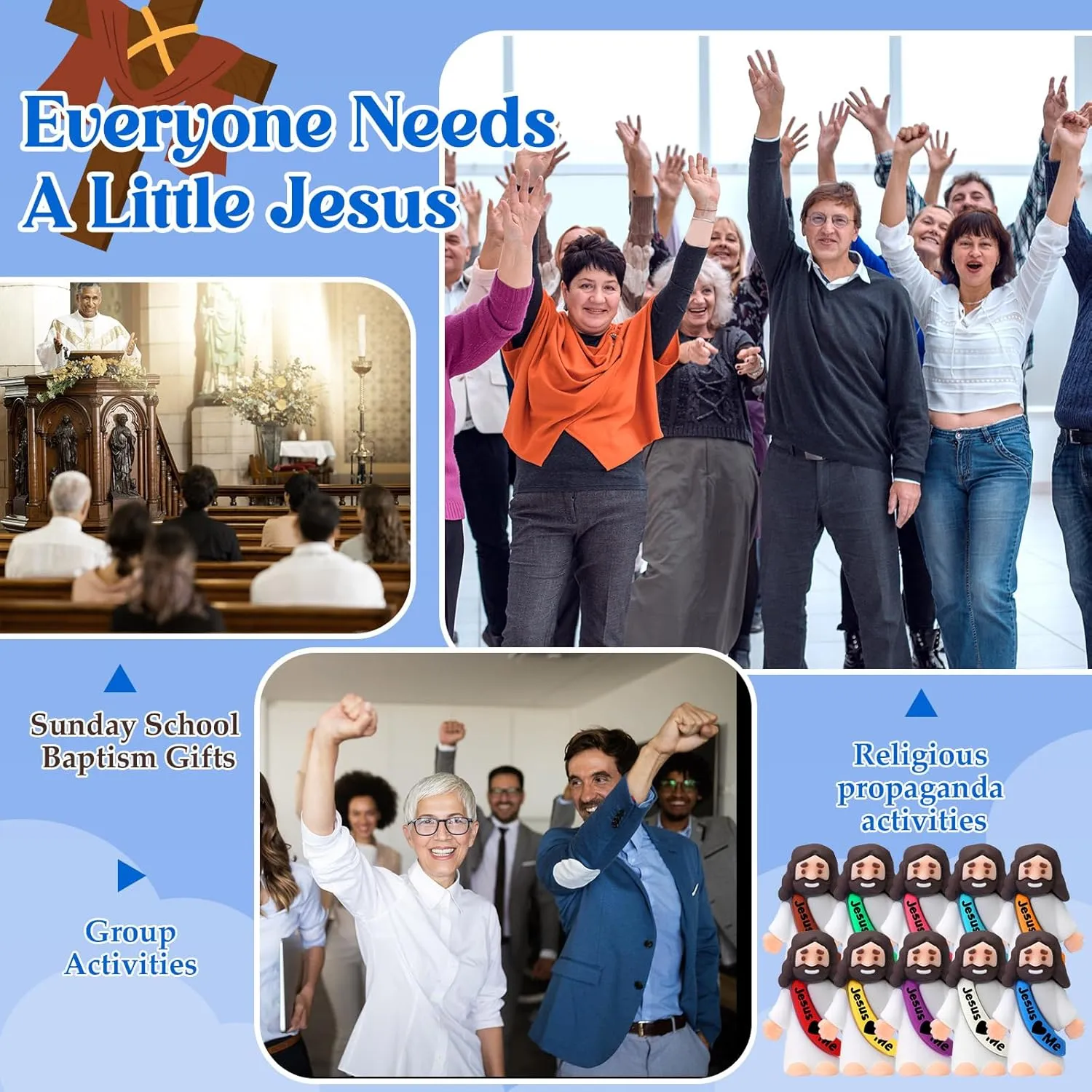 Bememo 50 Pcs Little Jesus Figures Original Design Rubber Mini Jesus Toys for Hide and Seek, Religious Party Favors, Easter Egg Stuffers, Sunday School Craft, Baptism Gifts