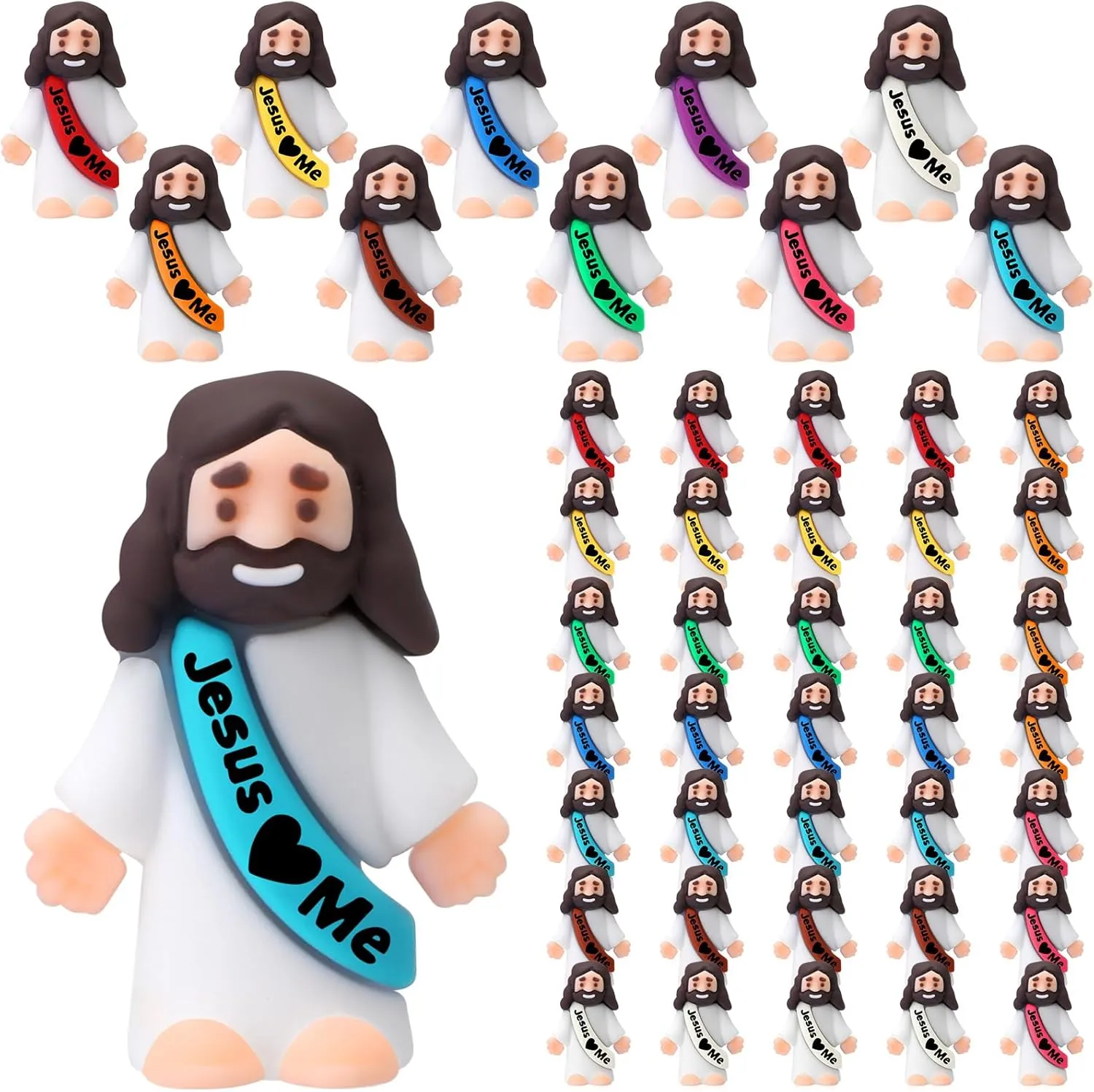 Bememo 50 Pcs Little Jesus Figures Original Design Rubber Mini Jesus Toys for Hide and Seek, Religious Party Favors, Easter Egg Stuffers, Sunday School Craft, Baptism Gifts