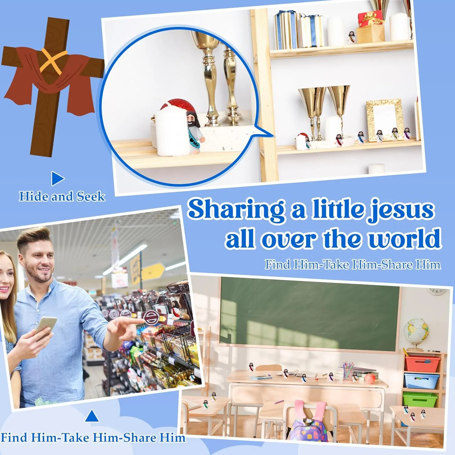 Bememo 50 Pcs Little Jesus Figures Original Design Rubber Mini Jesus Toys for Hide and Seek, Religious Party Favors, Easter Egg Stuffers, Sunday School Craft, Baptism Gifts